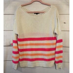 POL Knit Sweater Women's Small Cream Pink Orange Striped Boat Neck